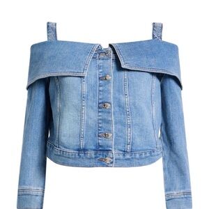 NWT Liu Jo Off-The-Shoulder Cuff Blue
Denim Jacket top missing top button